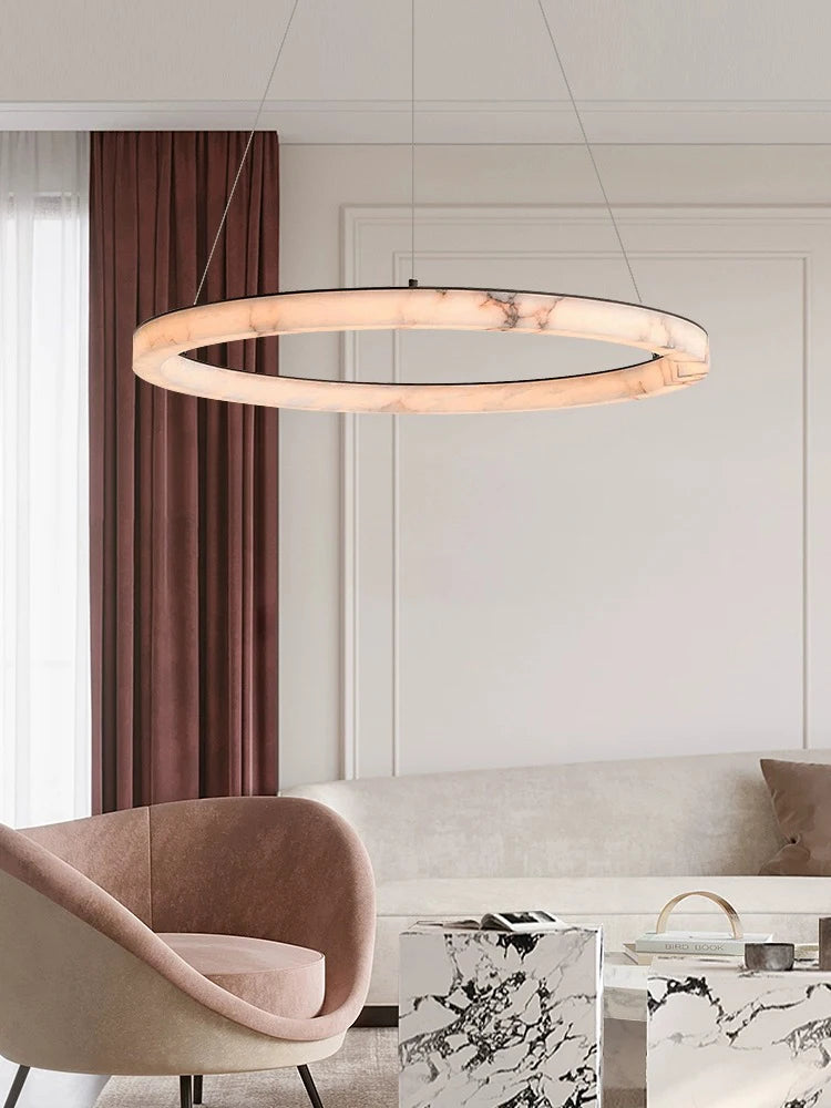 Lustre LED rond en marbre véritable