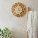 horloge murale artisanale style nordique en paille tissée avec aiguilles mobiles