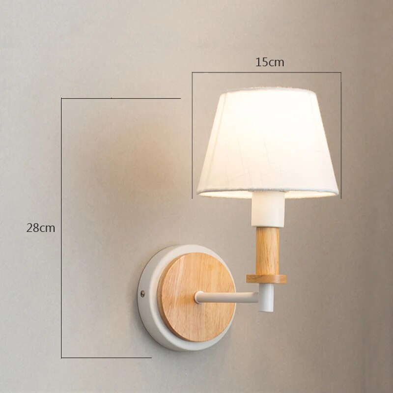 Applique Murale LED  Nordique Bois Massif et abat-jour en Tissu - vue 4 sur 10