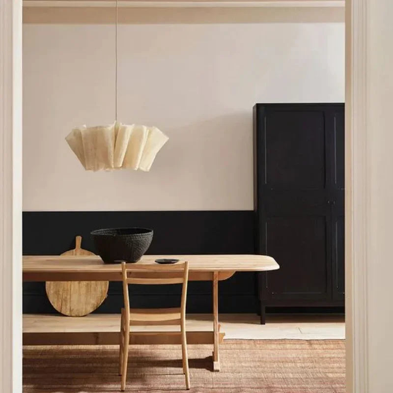 suspension plissée en lin vintage abat-jour fait main style wabi sabi - vue 5 sur 9