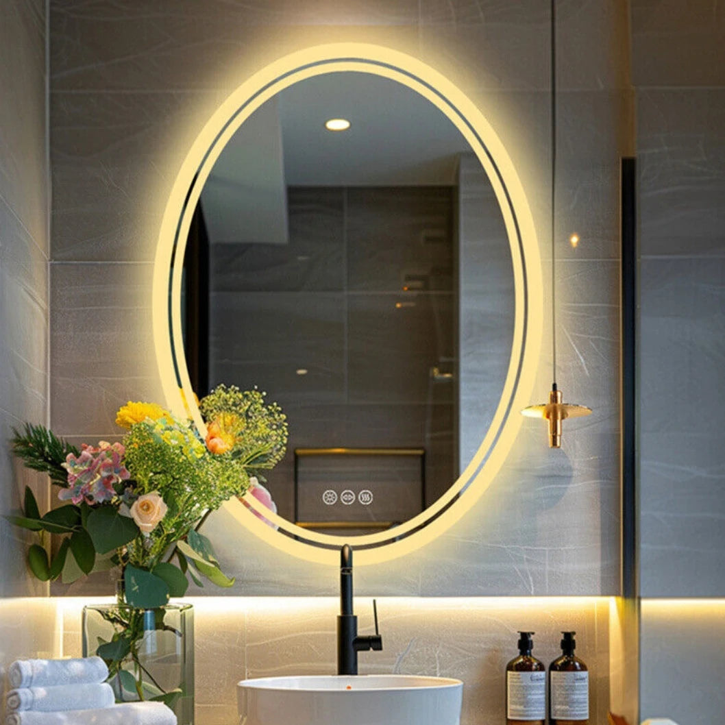miroir oval lumineux avec fonction antibuée et éclairage ajustable - vue 6 sur 8