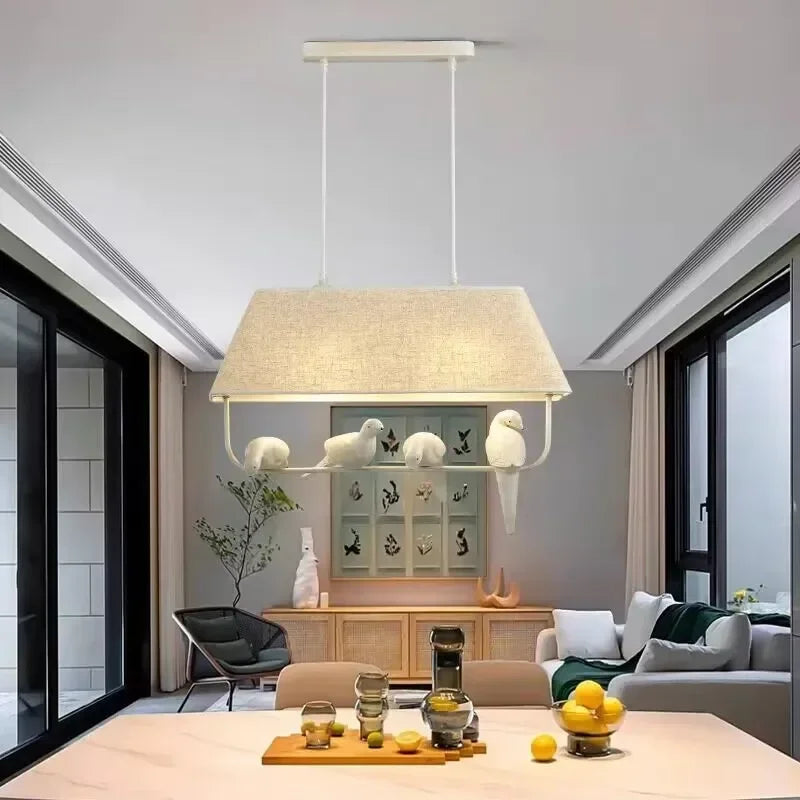 lustre créatif avec 3-4 têtes d'oiseau en tissu pour décoration - vue 4 sur 6