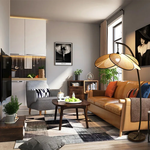 lampadaire rétro en rotin tissé design chinois pour décoration intérieure - vue 2 sur 9
