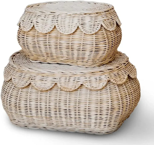 panier rond en rotin naturel avec couvercle tissé à la main - vue 2 sur 6
