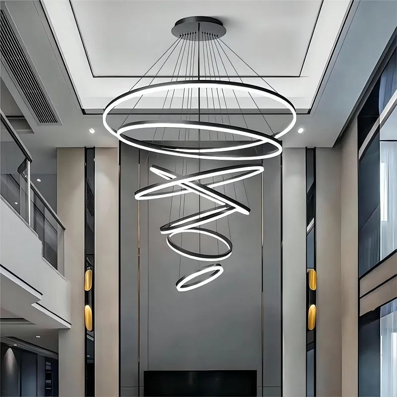Moderne Led anneaux suspension lampe cercle plafond suspendu lustre pour chalet salon salle à manger escalier maison luminaire
