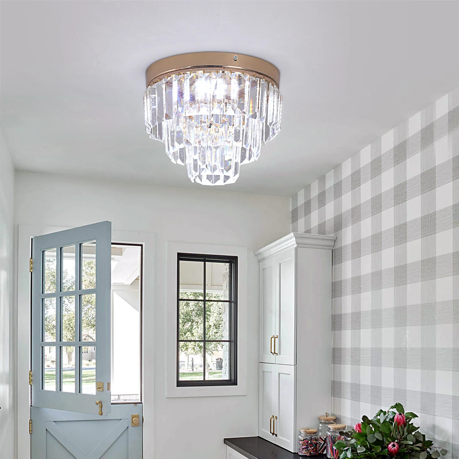lustre moderne en cristal k9 avec lumière led suspendue - vue 4 sur 8
