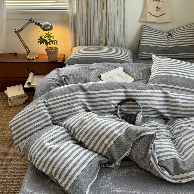 housse de couette en coton à carreaux avec taies d'oreiller douces