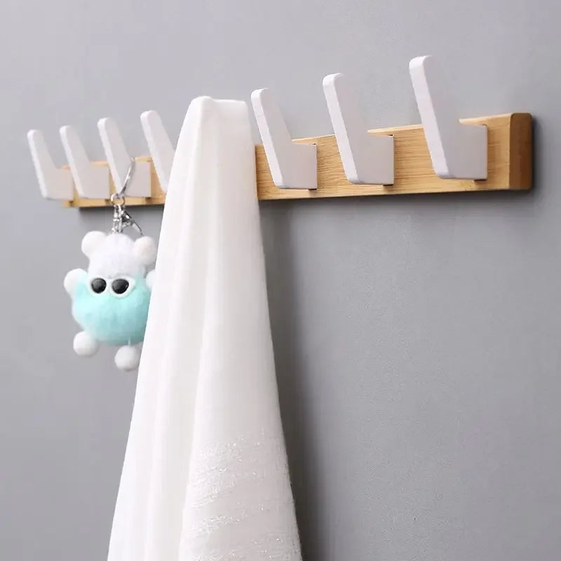 crochet à vêtements en bois de bambou pour rangement mural - vue 4 sur 8