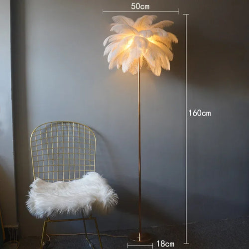 lampadaire décoratif en plumes d'autruche avec luminaire led - vue 10 sur 18