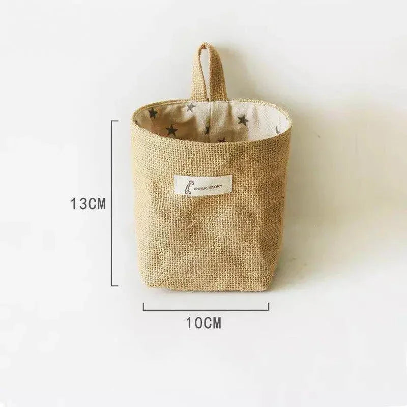panier de rangement en coton et lin avec poignée - vue 10 sur 16