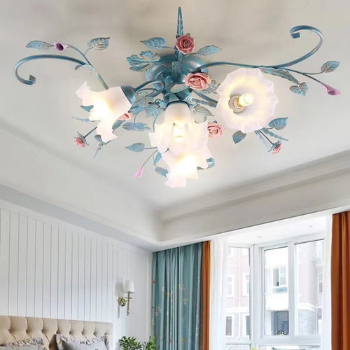 Romantique Chaud Fleur Plafonniers Fer Princesse Chambre Lampe Fille Salle De Mariage Luminaires Plafonniers Suspendus Pour La Maison Chambre