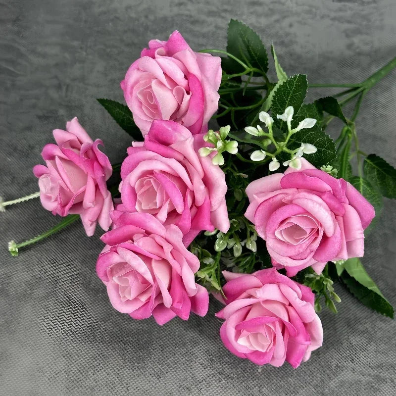 décoration mariage bouquet de roses artificielles en soie 7 têtes
