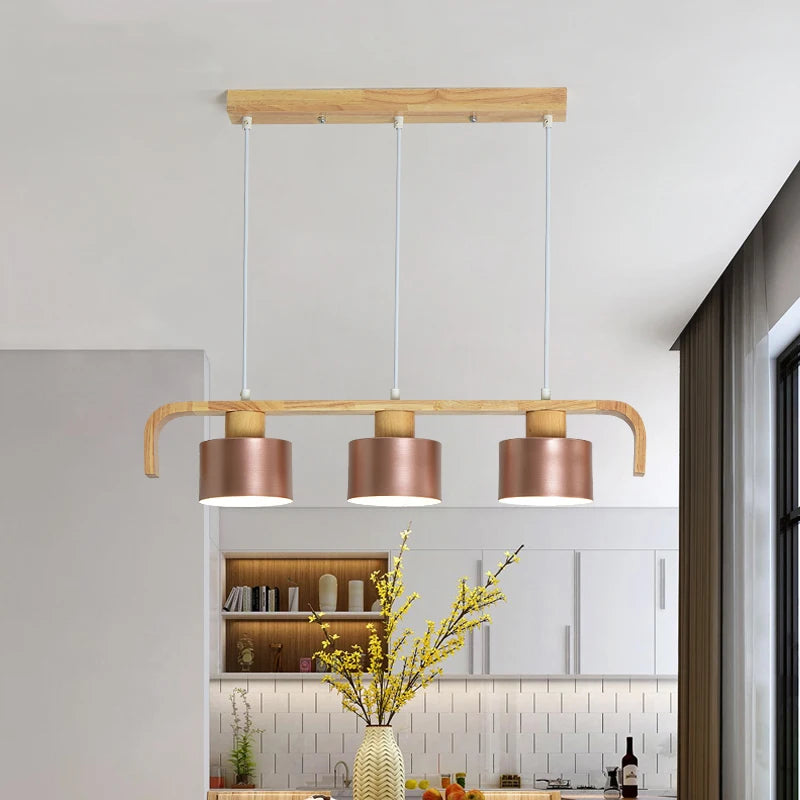 Suspension nordiques abat-jour en métal Led en bois décor à la maison lampe suspendue Restaurant café intérieur créativité lustres luminaires