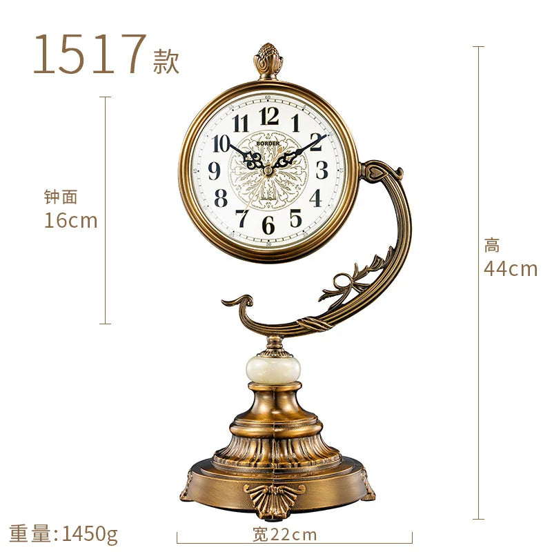 horloge de table européenne en métal plaqué cuivre élégant design luxe - vue 12 sur 18