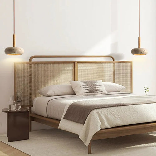 Suspension LED en pierre et bois moderne chevet japonais - vue 5 sur 7