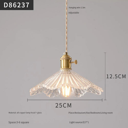 suspension moderne en laiton avec abat-jour rustique en verre de noyer - vue 25 sur 30