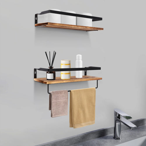 etagère murale en bois avec barre porte-serviettes pour rangement pratique - vue 4 sur 7