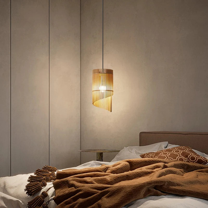 lustre wabi-sabi en bois avec éclairage led suspendu - vue 5 sur 8