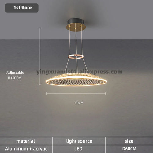 Lustre anneaux design pour salon double pour cuisine île hôtel Restaurant LED - vue 10 sur 11
