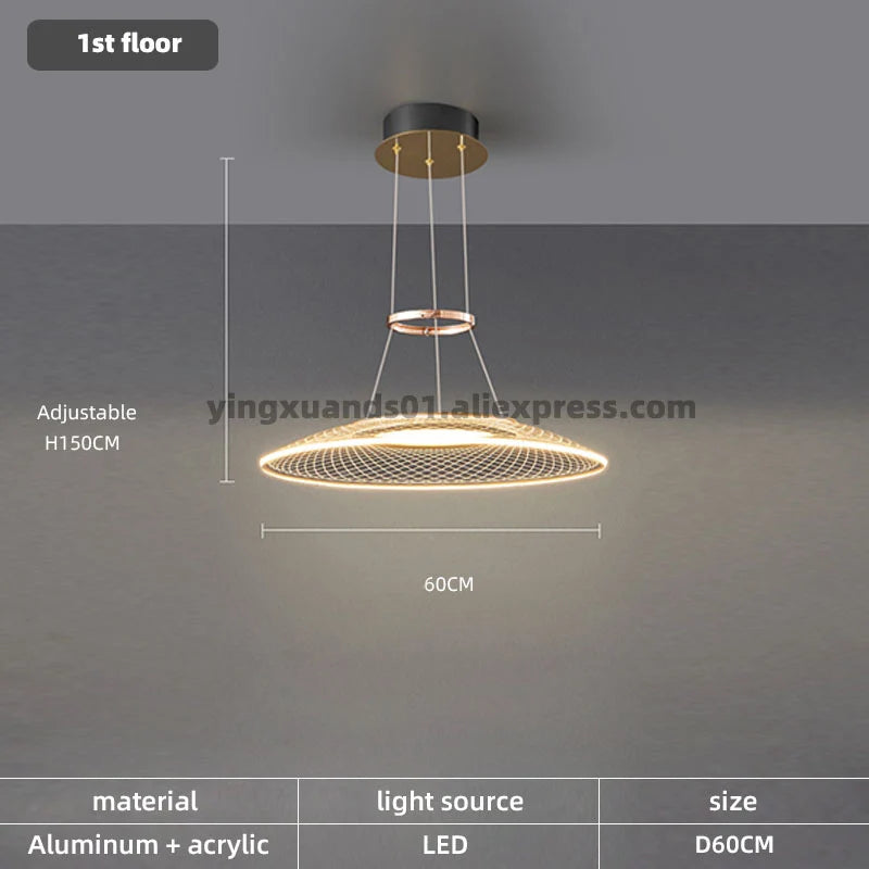 Lustre anneaux design pour salon double pour cuisine île hôtel Restaurant LED - vue 9 sur 11