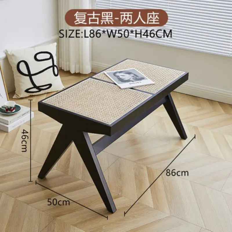 tabouret en rotin véritable style nordique pour changer de chaussures - vue 8 sur 14