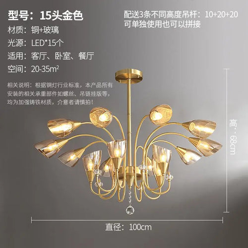 lustre en cristal moderne en cuivre pour éclairage intérieur - vue 8 sur 14