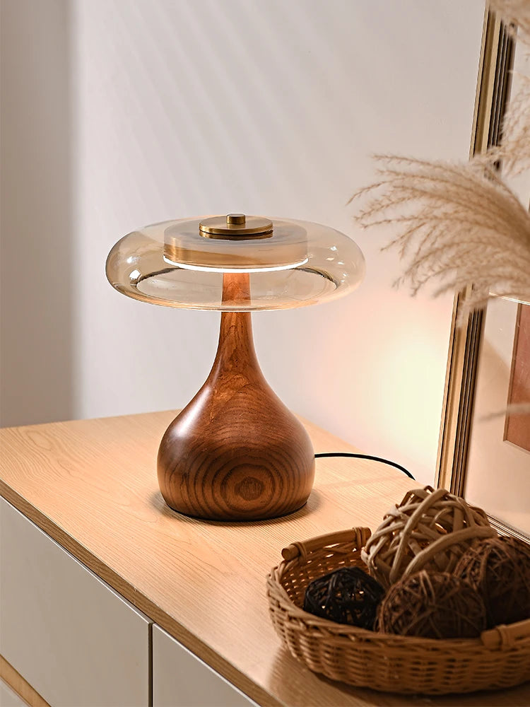 lampe de bureau rétro en bois et verre pour intérieur élégant - vue 4 sur 8