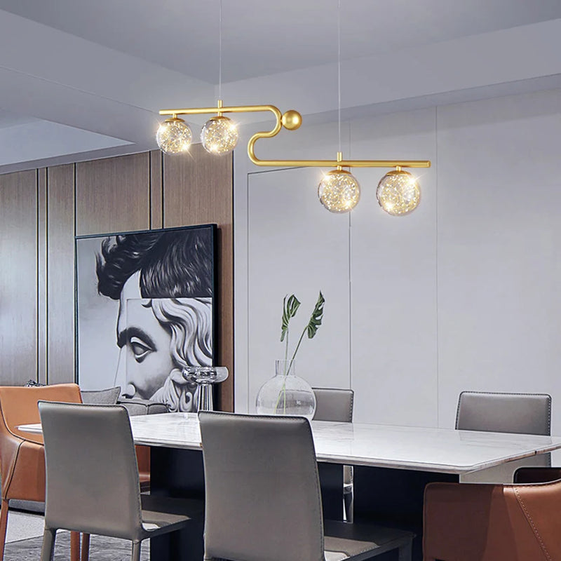 lustre moderne sandyha led avec bande longue et boule de verre