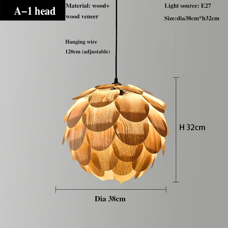 lustre ananas original en placage de bois pour hôtels bars et restaurants - vue 8 sur 10