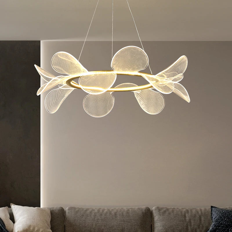suspension led moderne avec anneau doré à gradation variable
