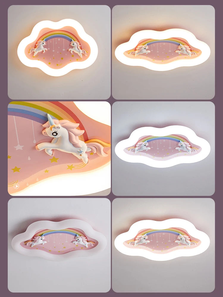 lustre nuage arc-en-ciel avec cheval pour chambre d'enfant