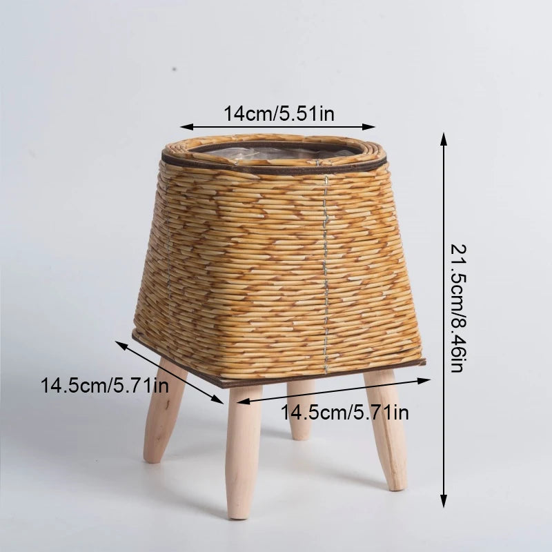 étagère à fleurs nordique en imitation rotin avec pieds amovibles