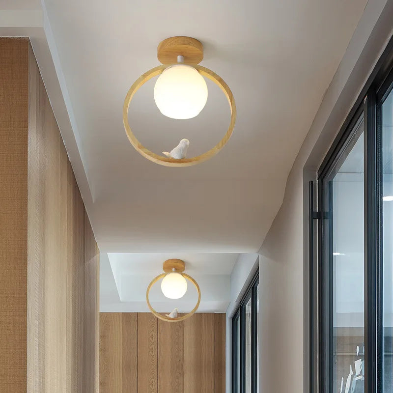 Plafonnier en bois nordique pour couloir entrée balcon couloir vestiaire Illuminaire 3 température de couleur en bois LED allée lumière - vue 6 sur 14