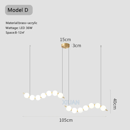 lustre suspension en acrylique blanc avec perles - vue 10 sur 16