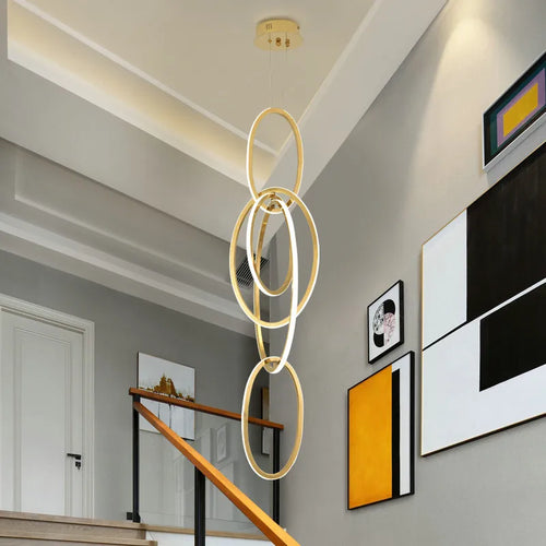 Modern Creative Stainless Steel Led Dining Room Chandelier Golden Staircase Living Room Light, Hanging Chandelier In Bedroom - vue 3 sur 11