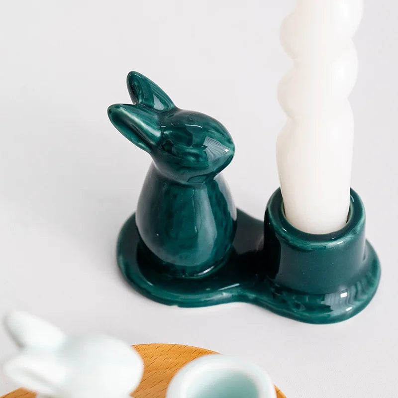 bougeoirs en céramique lapin décoratifs pour la maison - vue 3 sur 11