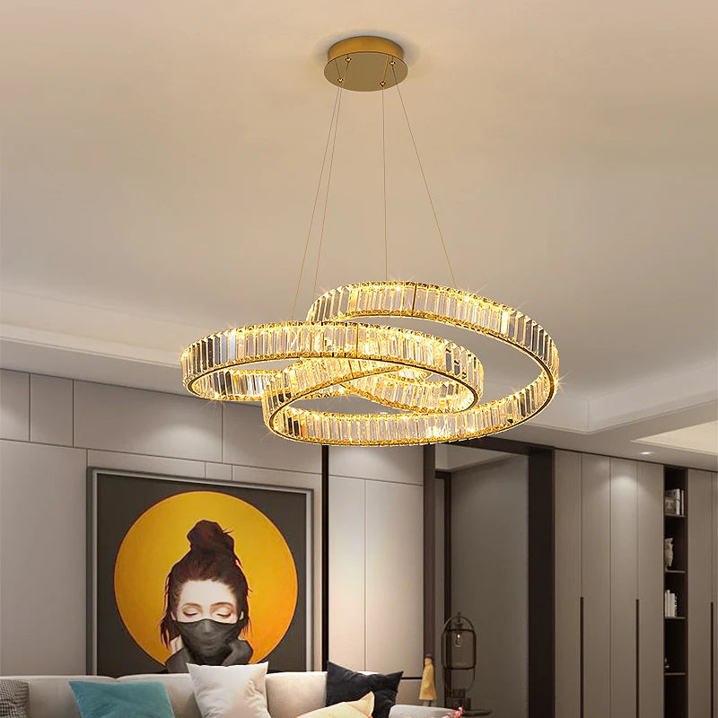 Postmodernisme moderne luxe minimaliste nordique cristal LED lustre pour salon Villa décoration de la maison anneau circulaire