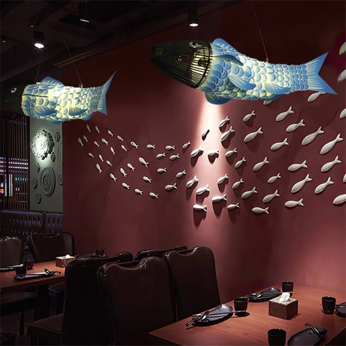 suspension Moderne en bois gros poisson lumières style chinois bambou créatif restaurant - vue 2 sur 12