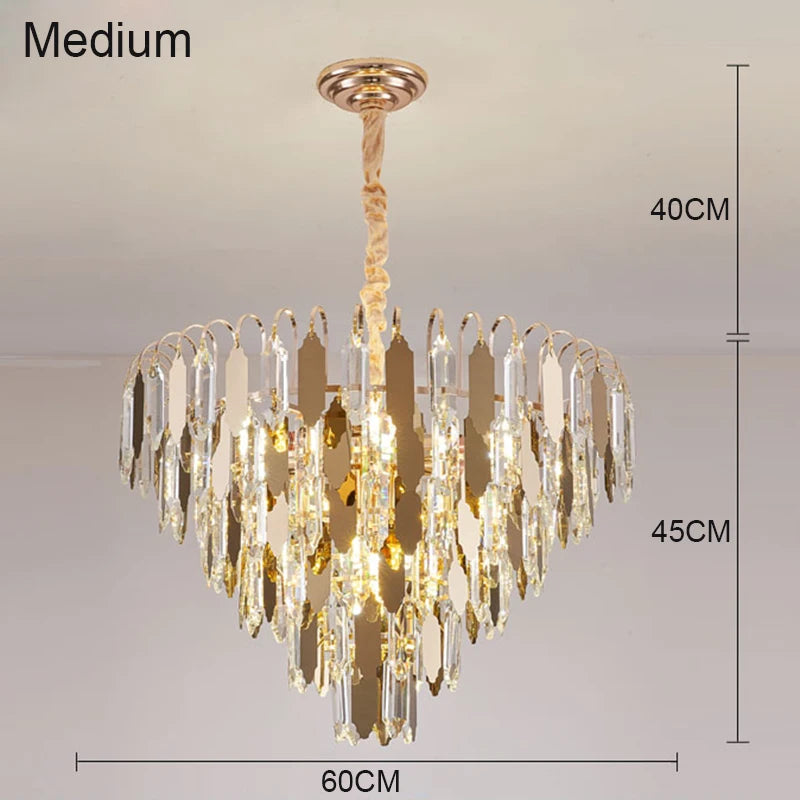 Lustre moderne en cristal doré à led design élégant pour intérieur ...