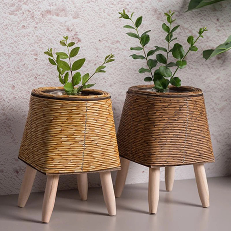 étagère à fleurs nordique en imitation rotin avec pieds amovibles