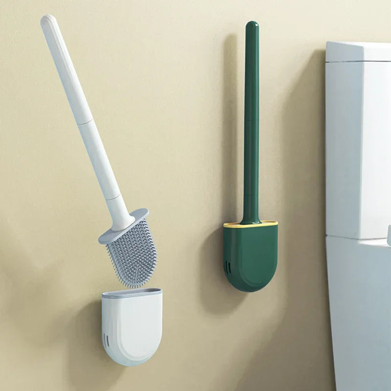 brosse de toilette en silicone avec support et poils souples - vue 4 sur 11