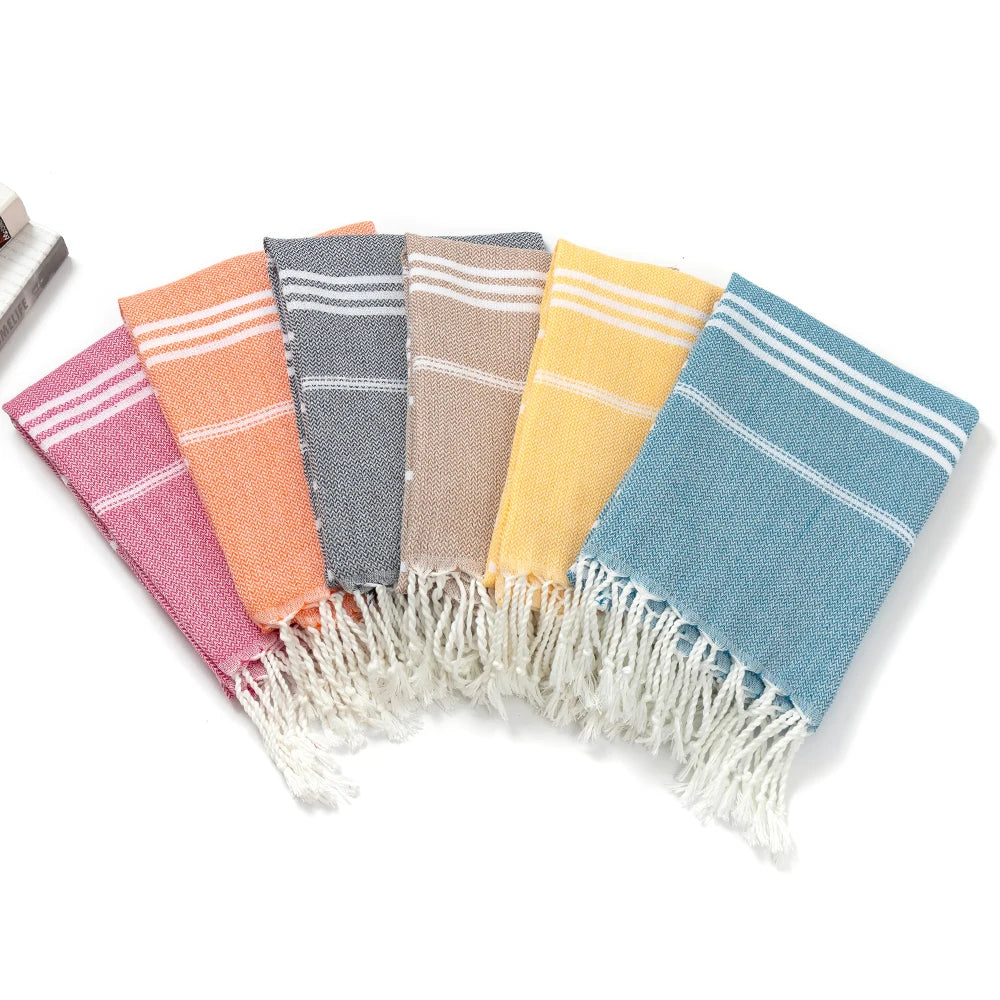 Serviette de plage turque rayures franges coton absorbante - vue 4 sur 7