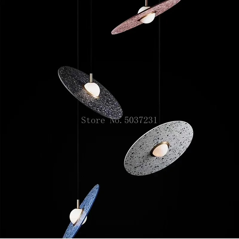 Suspension vintage en ciment terrazzo ufo led personnalisation designer