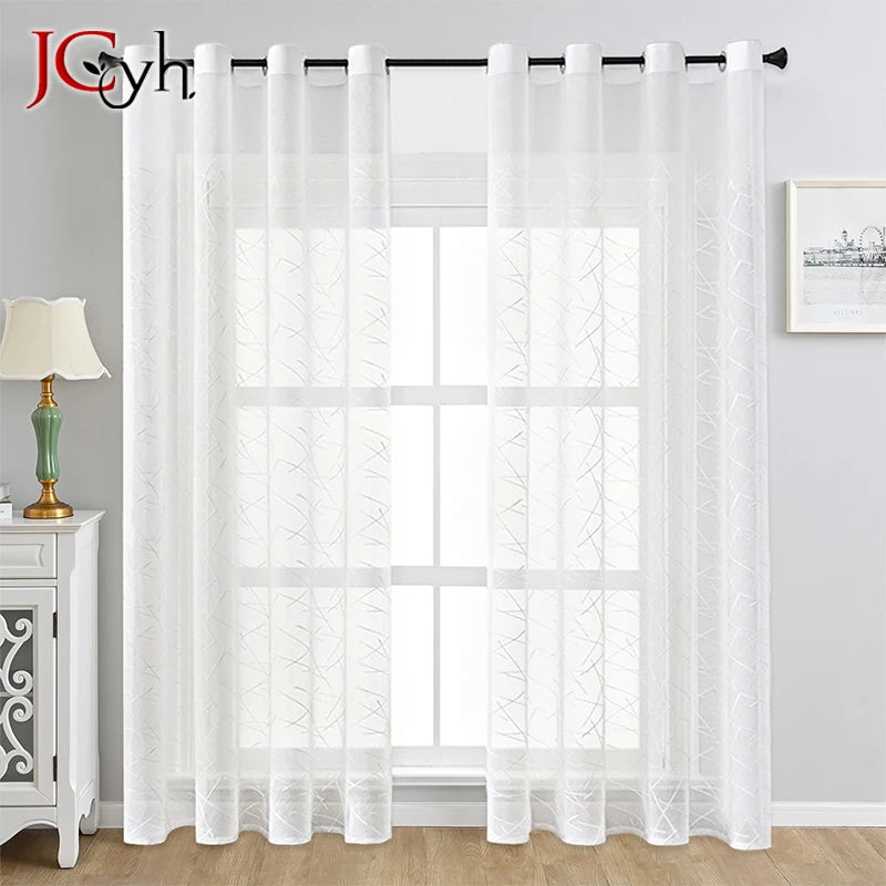 Voilage tulle a motifs rayures style moderne salon
