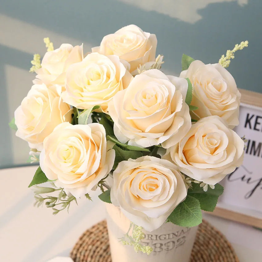 bouquet de roses artificielles en soie pour décoration et mariage - vue 7 sur 12