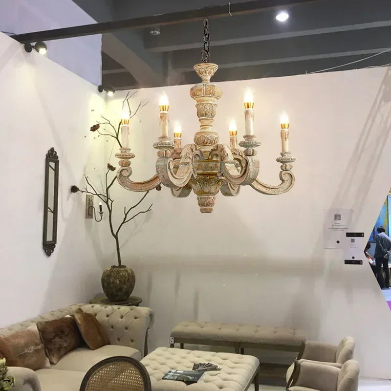 lustre romain en bois sculpté rétro pour décoration élégante - vue 4 sur 12