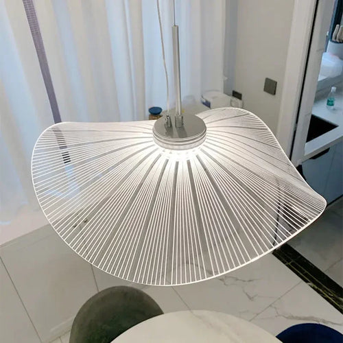 Nordic Acrylic Ceiling Chandeliers Straw Hat Hanging Light Suspension Pendant Lamps for Bedroom Living Dining Room - vue 7 sur 10