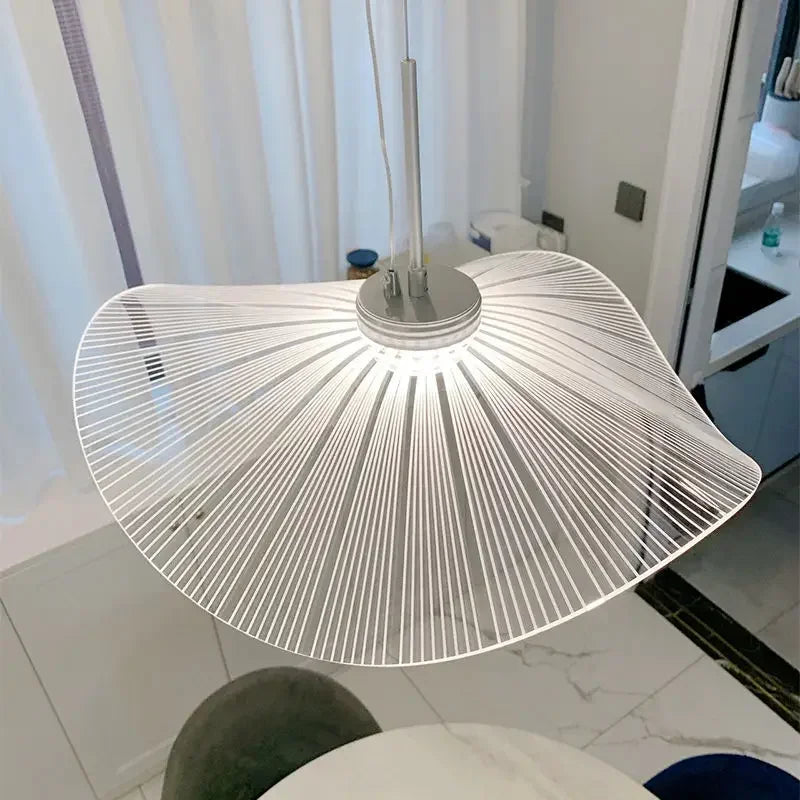Nordic Acrylic Ceiling Chandeliers Straw Hat Hanging Light Suspension Pendant Lamps for Bedroom Living Dining Room - vue 6 sur 10