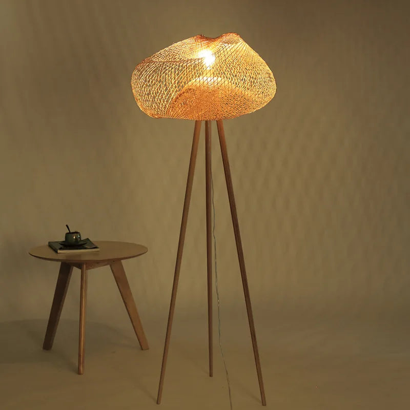lampadaire japonais retro art en bambou pour intérieur élégant - vue 6 sur 9