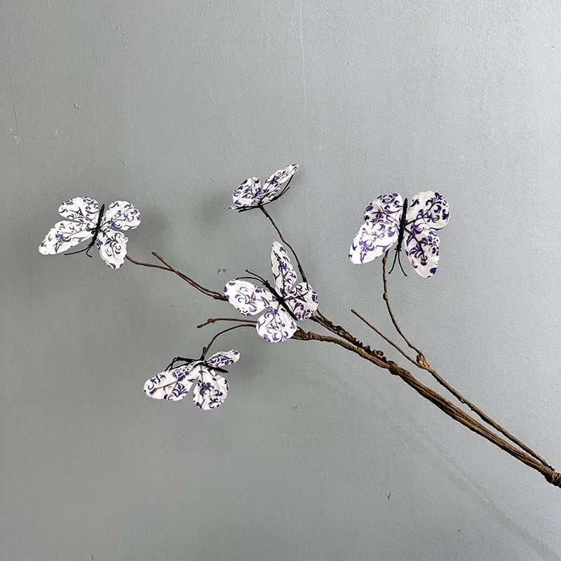 branche de papillon artificielle avec fausses fleurs décoratives pour jardin